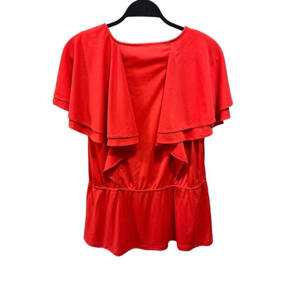 Lauren Ralph Lauren Womens Size XL Orange Ruffle Trim Surplice Jersey Top NWT - Picture 3 of 7